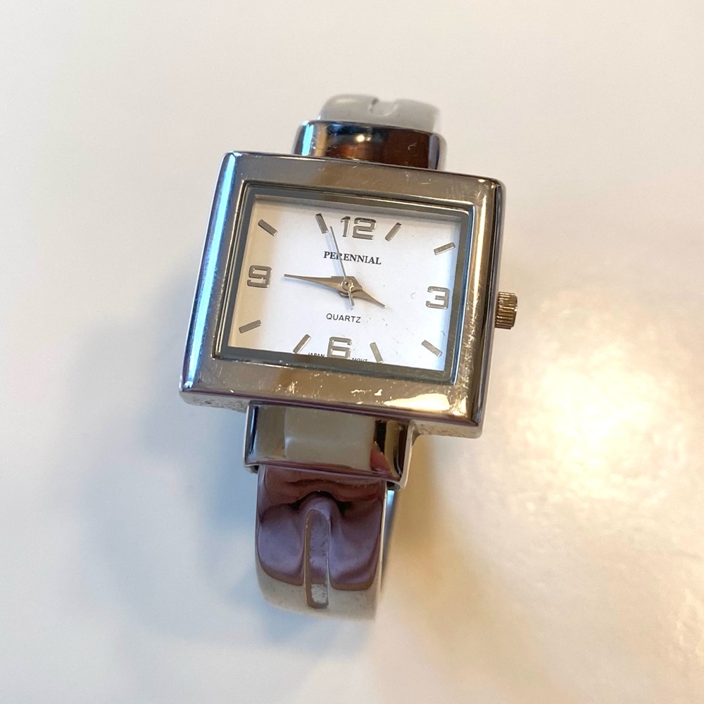 Perennial Square Dial Silver Cuff Bracelet Watch